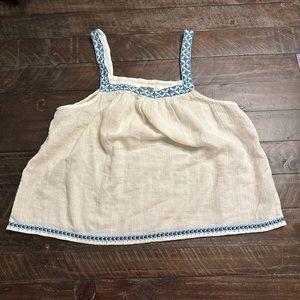 Aerie size M flowy tank top cream colored with blue trim